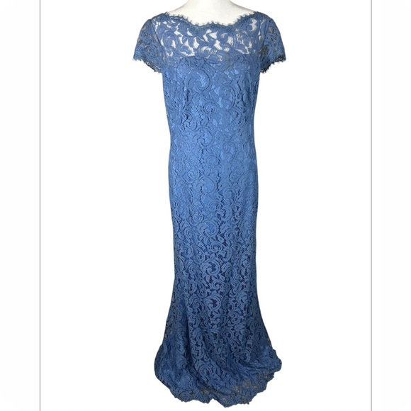 Tadashi Shoji Periwinkle Blue Lace Maxi Gown Fit & Flare Size 10 Wedding Formal - Picture 9 of 12